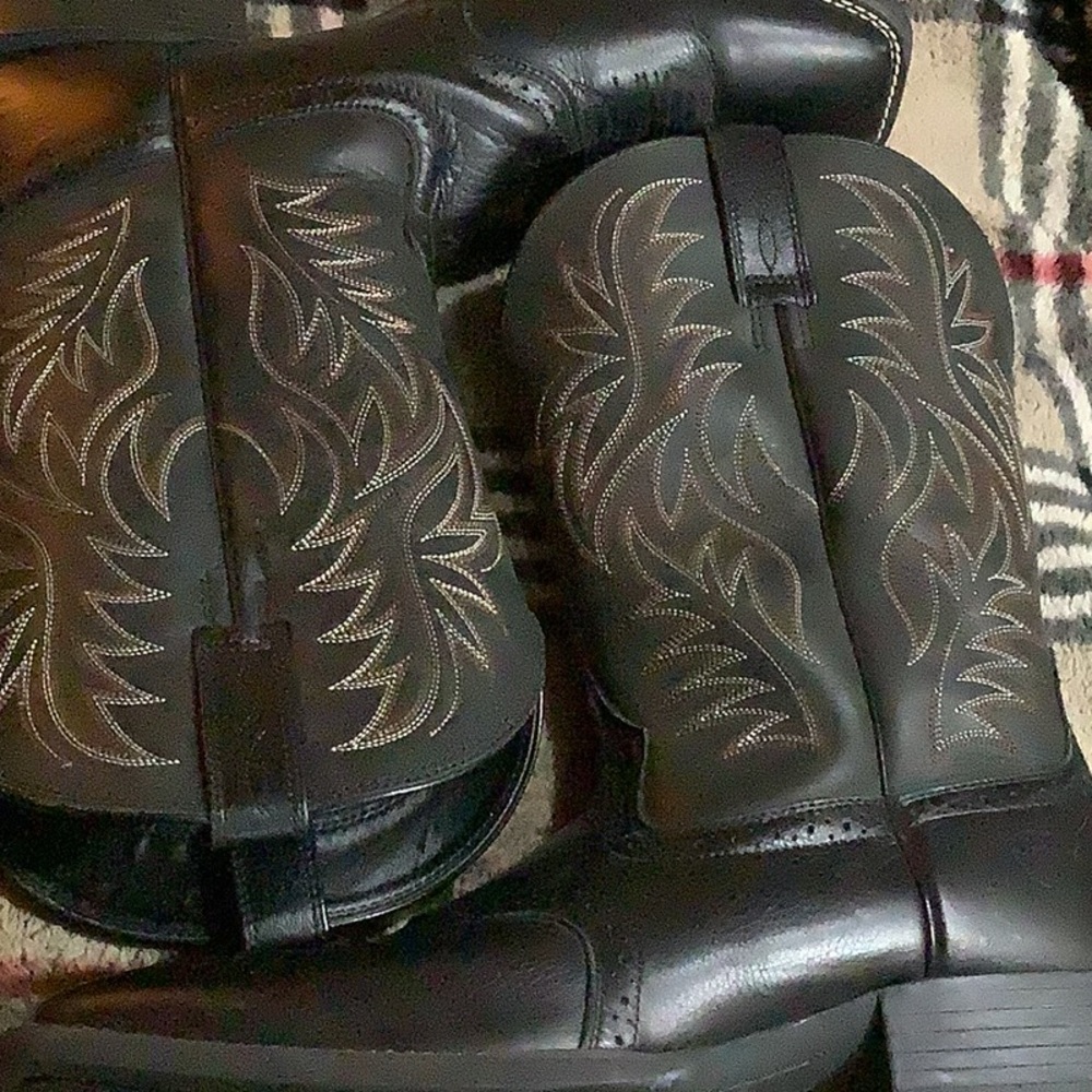 Ariat Men Sport Black Leather Western, Square Toe Cowboy Boots,